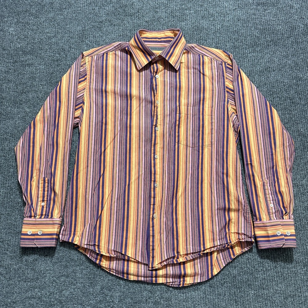 Martin Gordon Mens Button Up Shirt Size‎ Large Multicolor Striped Long Sleeve